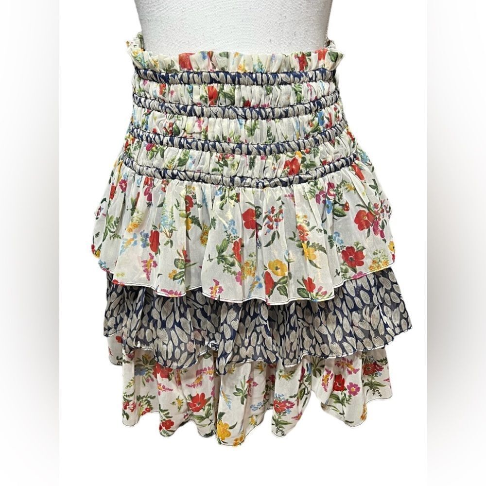 Current Air Floral‎ Ruffle tiered metallic smocked mini Skirt size XS